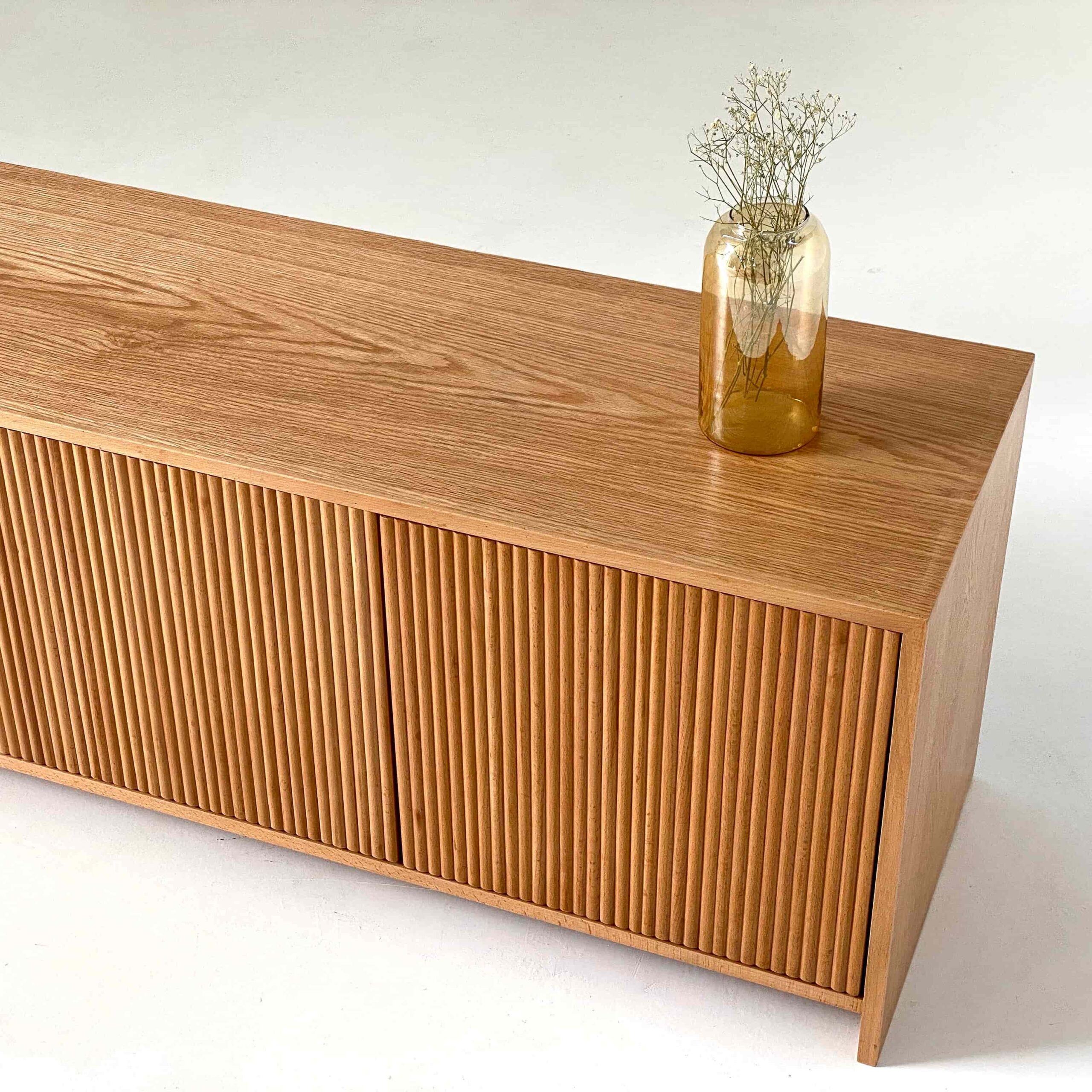 Fluted Beech Wood and Natural Oak Veneer TV Unit - Image 5