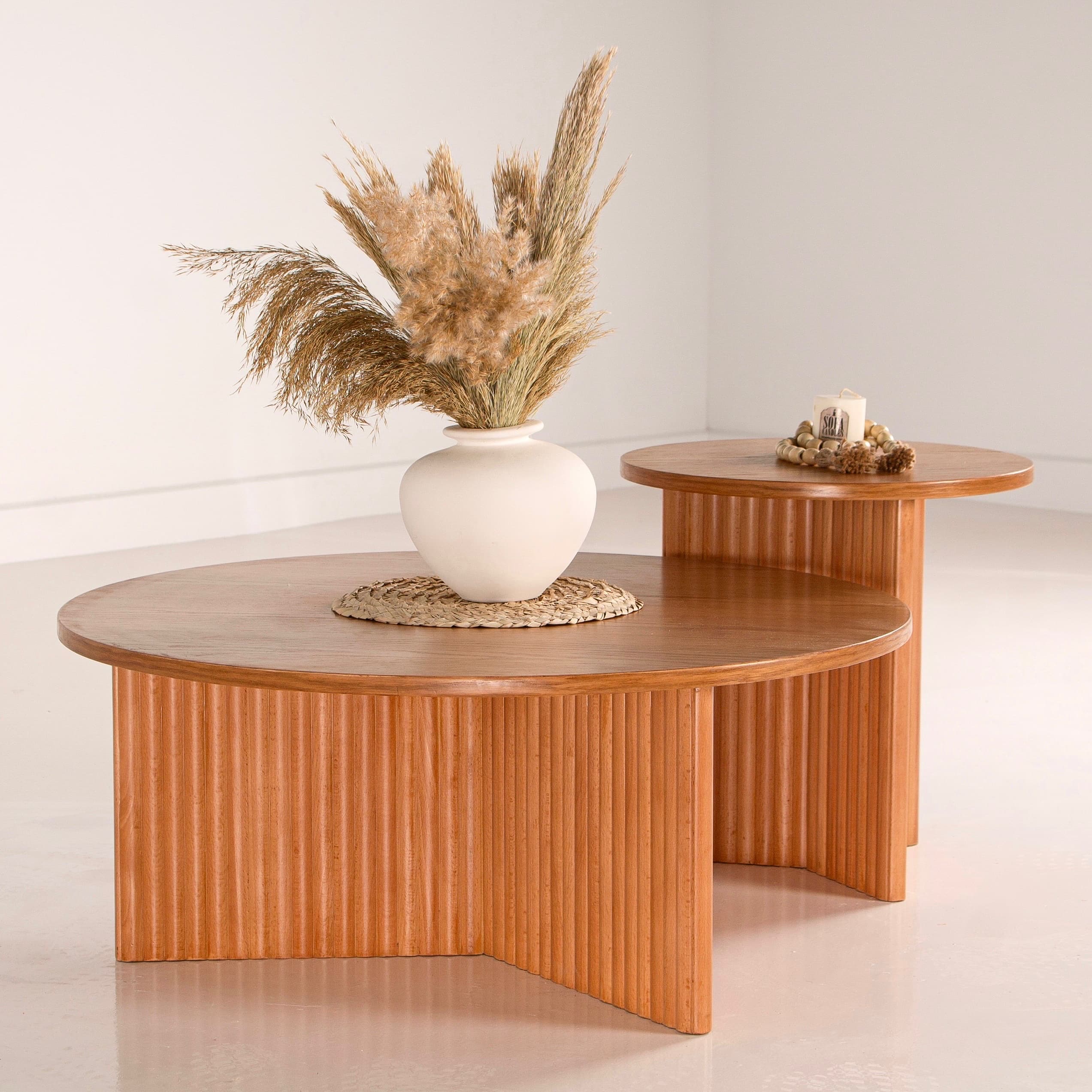Odeon Coffee Tables - 2 Pieces - Beech Wood & Oak Veneer - Image 2